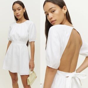 NWT Reformation Irwin Linen Open Back Mini Dress White